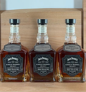 Jack Daniels Caddy Single Barrel Select 2022 Goose’s Selection Tennessee Whiskey (three bottle set)